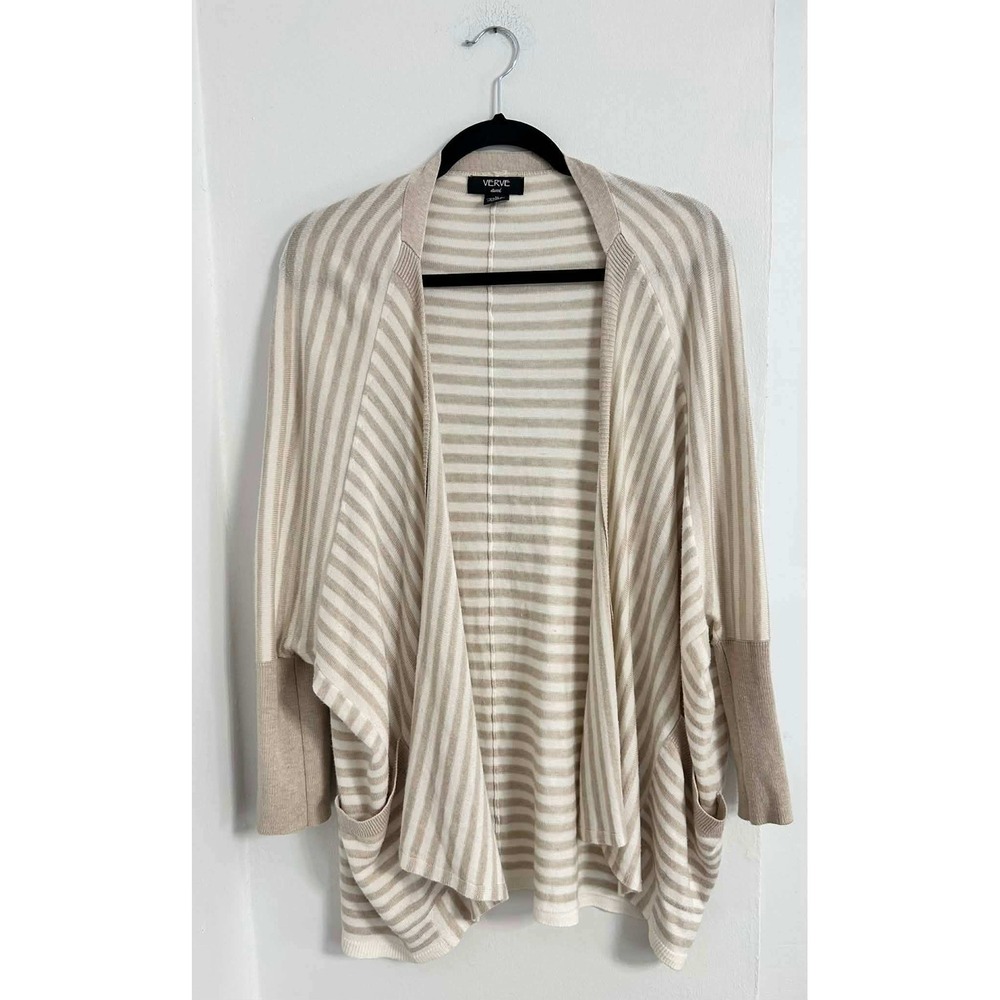 Casual Striped Open Front Cardigan Womens‎ Medium - Verve Ami